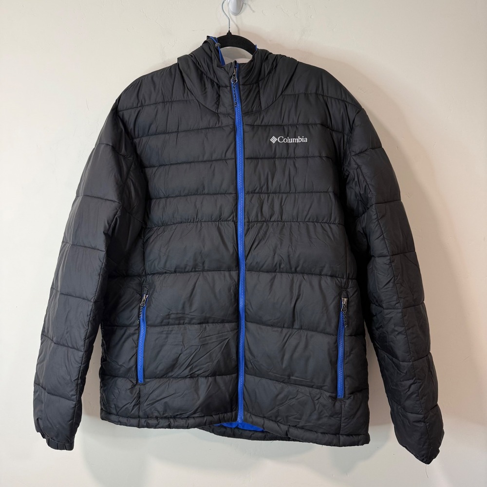 Columbia Mens Buck Butte Puffer Jacket XL Black Excellent Hooded Full Zip WO1226